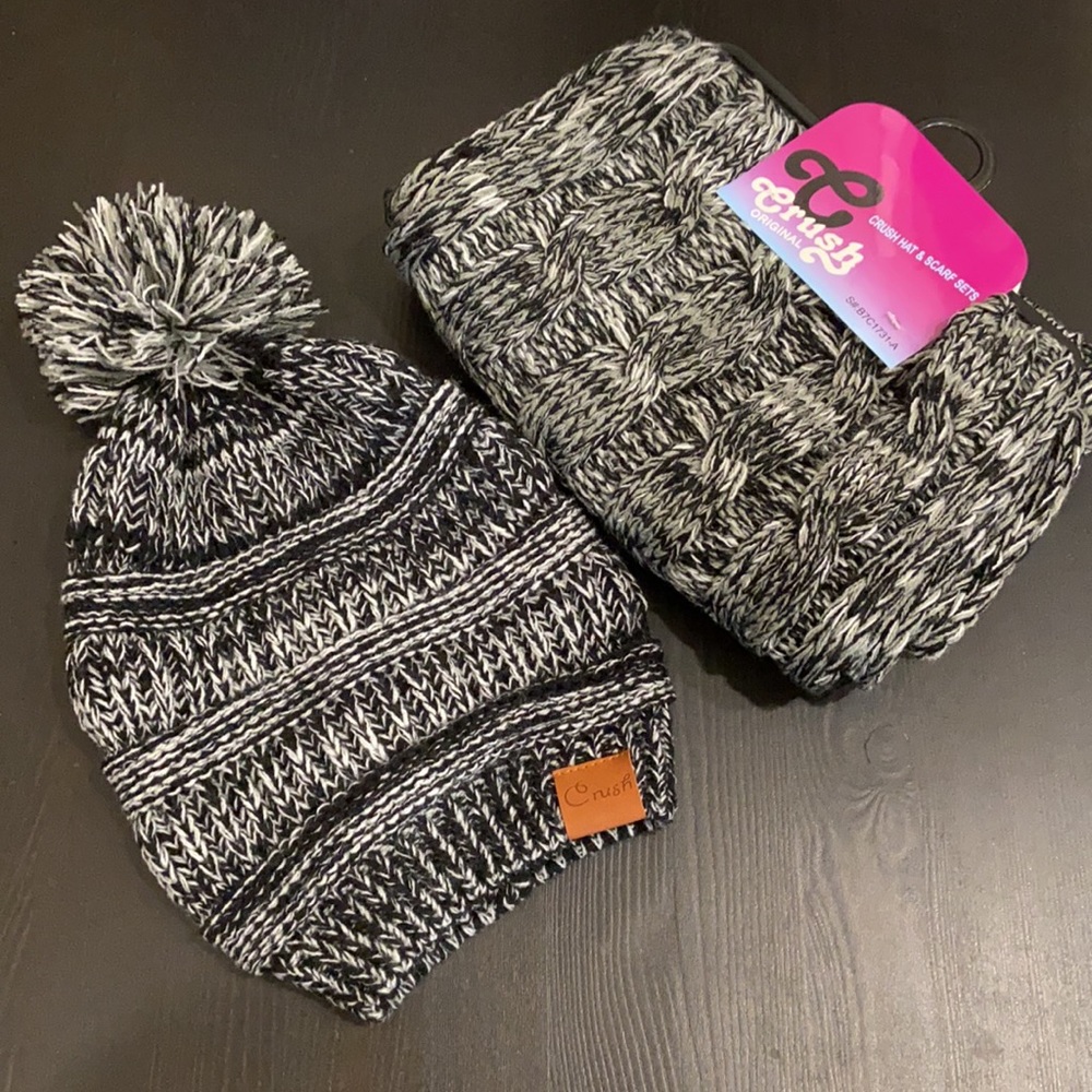 Pom pom beanie and Infinity Scarf. NWT